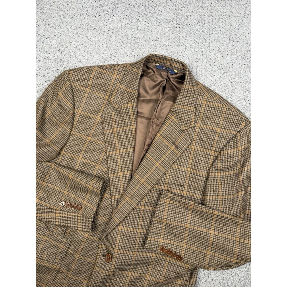Brooks Brothers Blazer Mens 45R Brown Saxxon Windowpane Wool Sport Coat